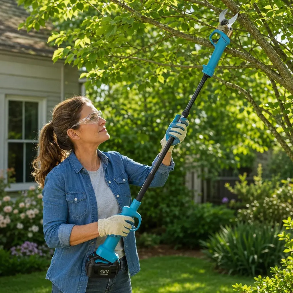 Cutzen telescopic pole reaches high branches from the ground